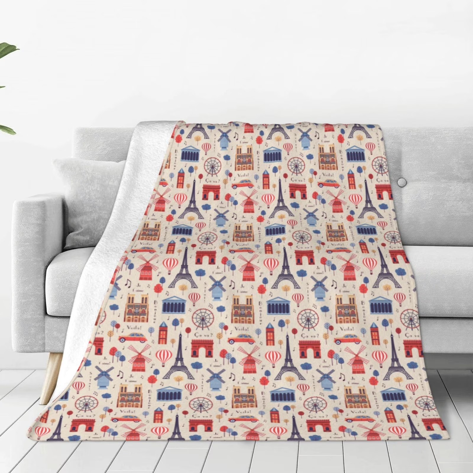 Paris Landmark Print Sherpa Fl - Home Textiles Paris reseña y precio