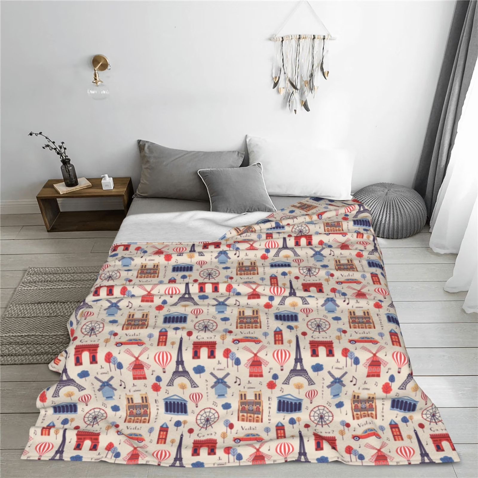 Paris Landmark Print Sherpa Fl - Home Textiles Paris reseña y precio