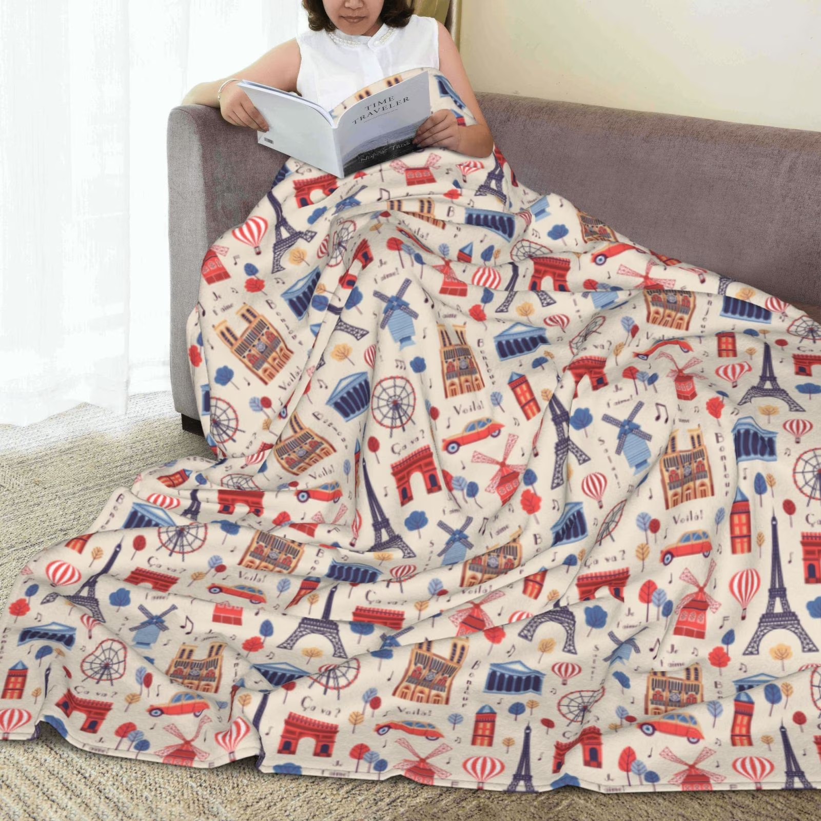 Paris Landmark Print Sherpa Fl - Home Textiles Paris reseña y precio