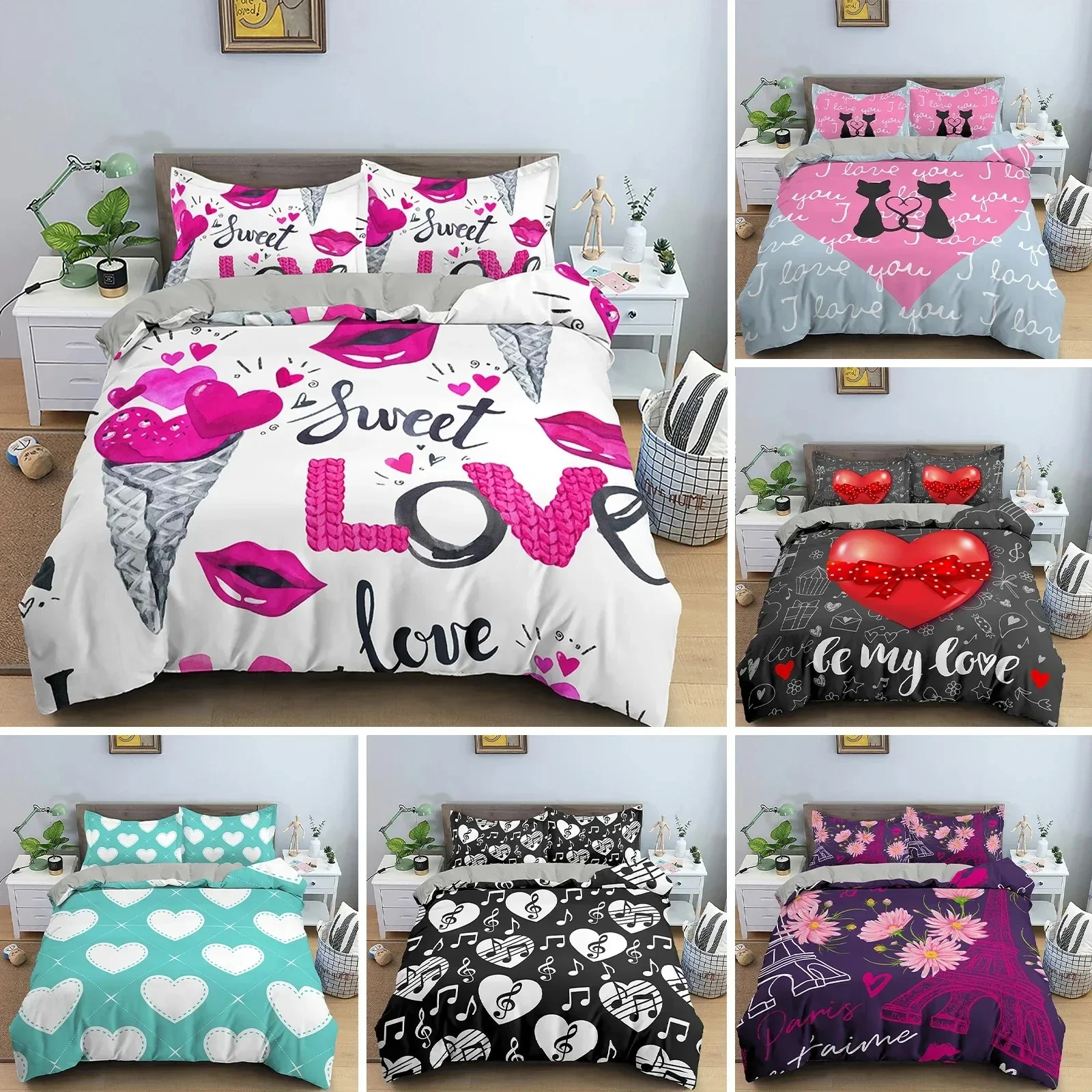 3D Love Heart Duvet Cover Pari - Home Textiles Paris reseña y precio