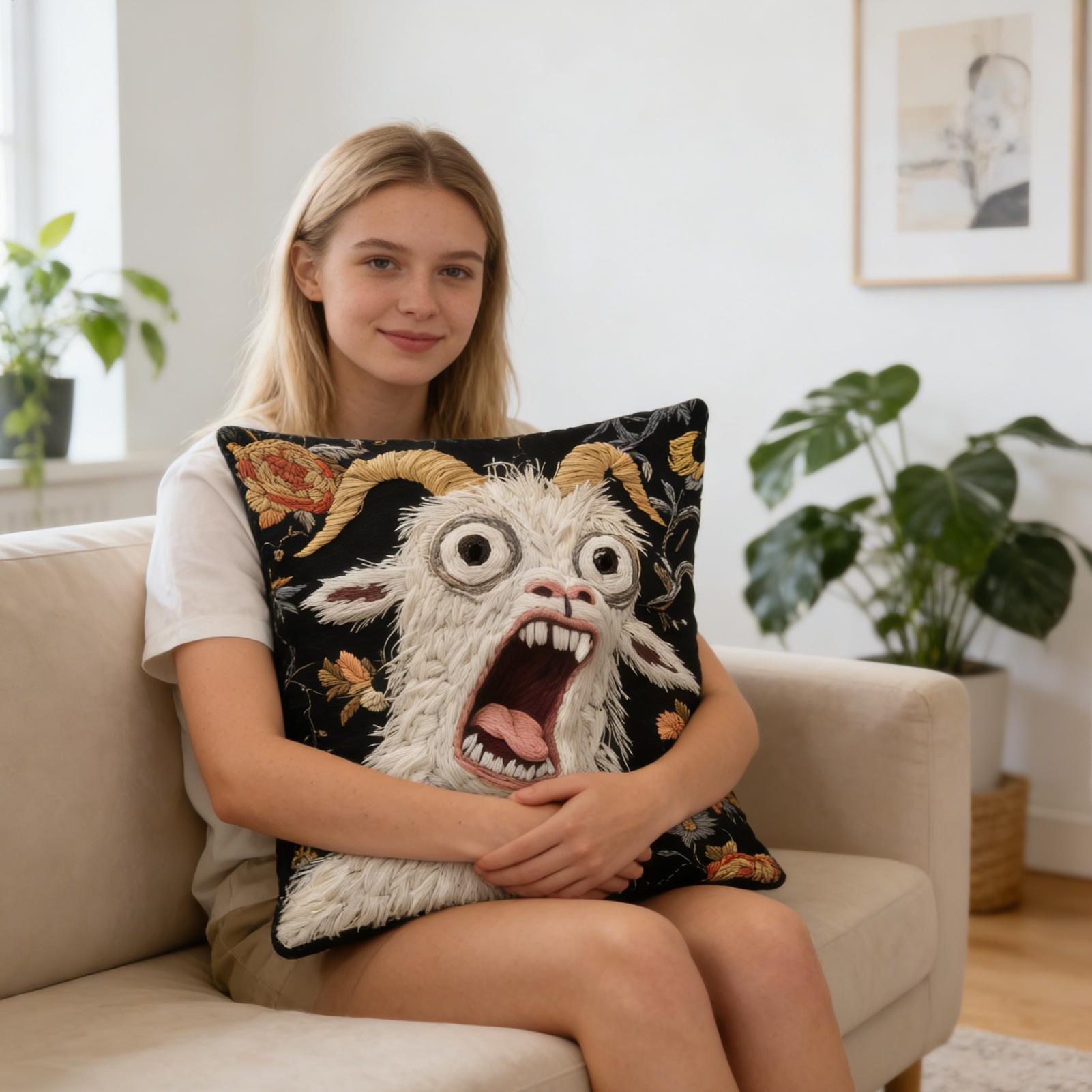 45x45cm Screaming Goat Pillow  - Pillow Cover 20X20 reseña y precio
