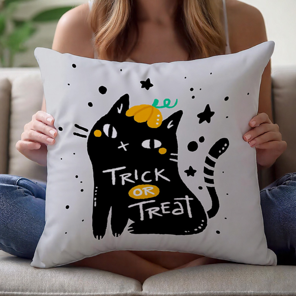1pc Trick or Treat Black Cat H - Pillow Cover 20X20 reseña y precio