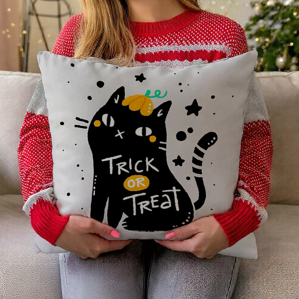 1pc Trick or Treat Black Cat H - Pillow Cover 20X20 reseña y precio