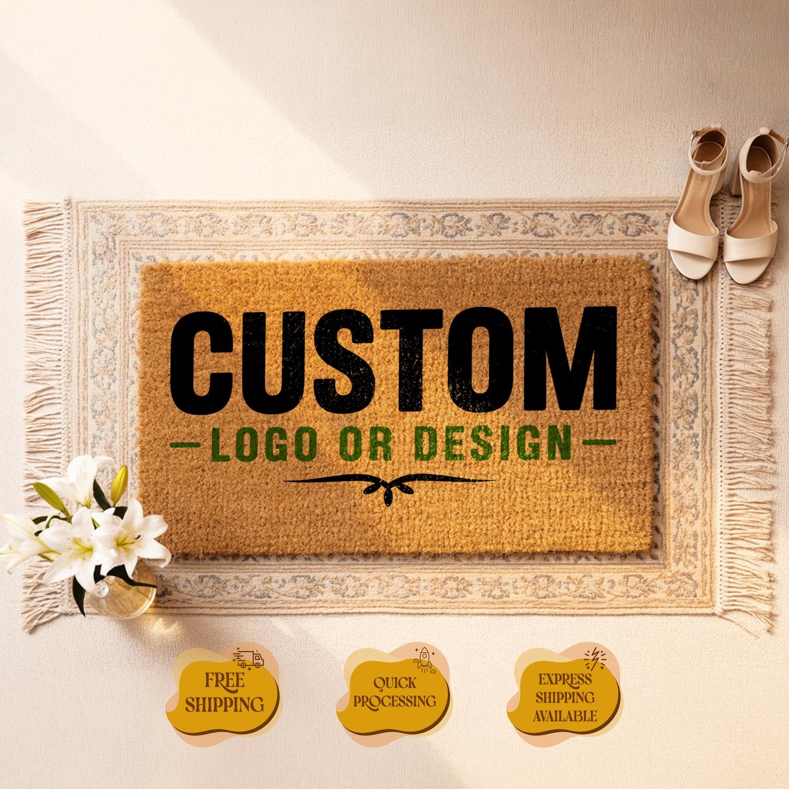 Customized Coir Doormat Logo T - Home Textiles Company reseña y precio